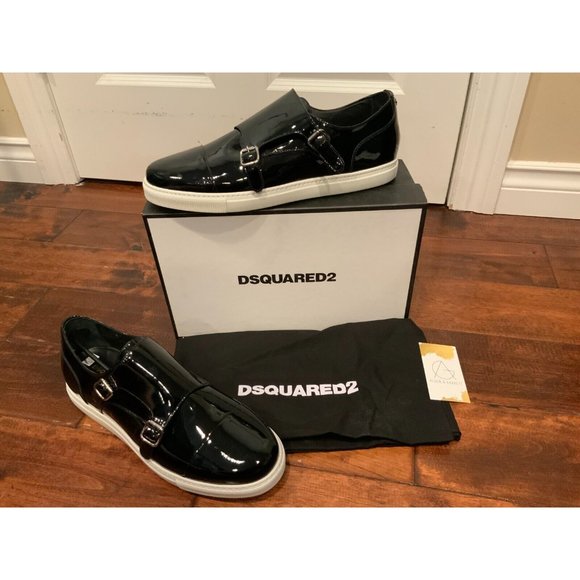 Dsquared2 Black Patent Leather Vernice Sneakers, Size 12 (US) 46 (EUR) New! $545